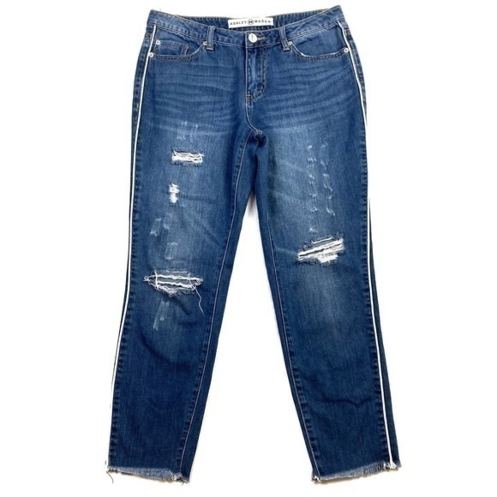 Ashley Mason Ripped Distressed Raw Hem Crop Jean